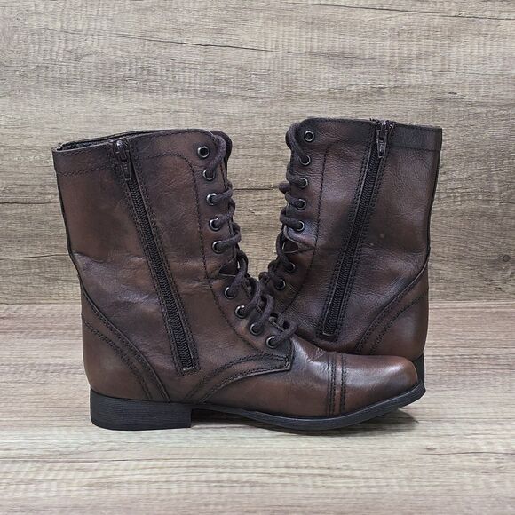 Steve Madden Troopa Women's Size 7.5 Brown Leather Lace Up Zip Boots (2256) NEW - Picture 6 of 9